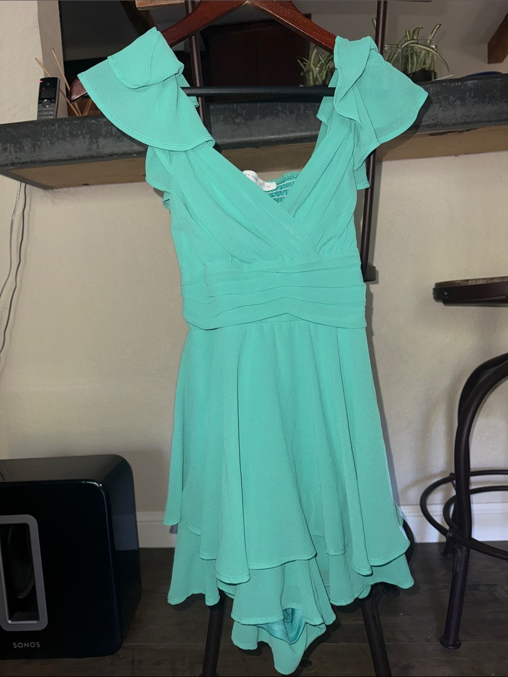 Altar'd State Green Ruffled V-Neck High-Low Dress